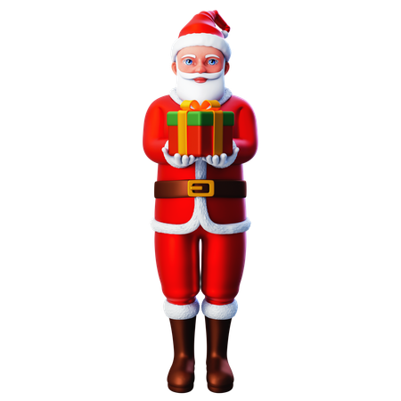 Santa Claus Presenting Christmas Box  3D Illustration