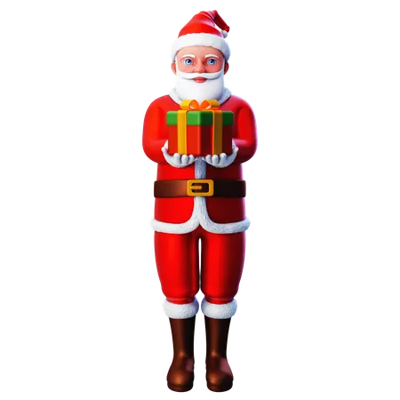 Santa Claus Presenting Christmas Box  3D Illustration