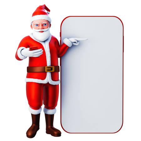 Santa Claus Presenting To Smartphone  3D Illustration