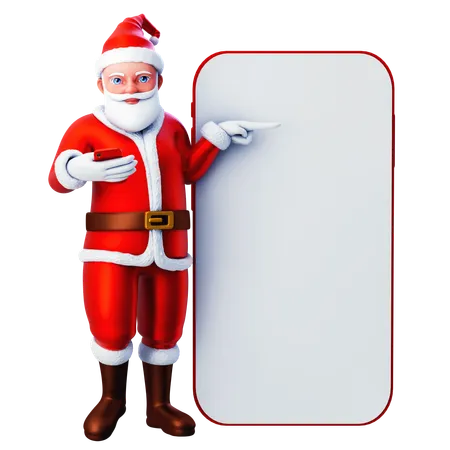 Santa Claus Presenting To Smartphone  3D Illustration