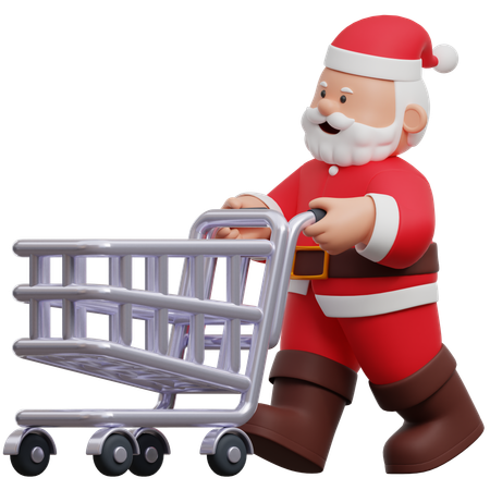 Santa Claus Pushing Shopping Cart  3D Illustration