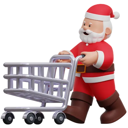 Santa Claus Pushing Shopping Cart  3D Illustration