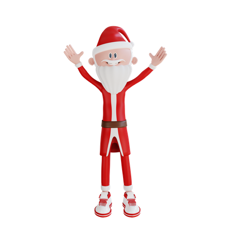 Santa Claus Raise Both Hands Pose  3D Illustration