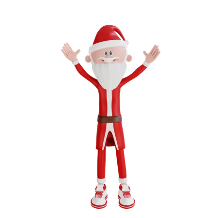 3 D Santa Claus Character Raise Both Hands Pose High Resolution 3D Illustration