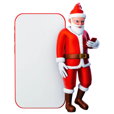Santa Claus Reading From Smartphone  3D Illustration