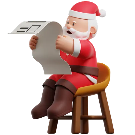 Santa Claus Reading His List  3D Illustration