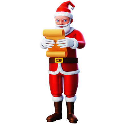 Santa Claus Reading List Paper  3D Illustration