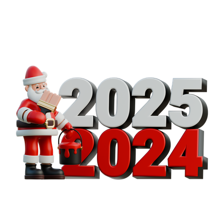 Papá Noel repintando los números del 2024 al 2025  3D Illustration