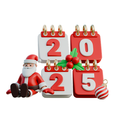 Santa Claus Resting Against 2025 With A Smile  3D Icon