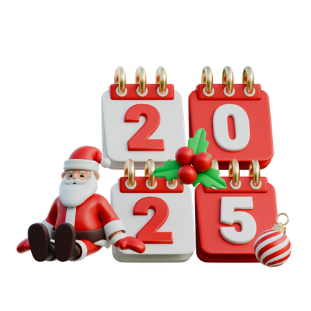 Santa Claus Resting Against 2025 With A Smile  3D Illustration