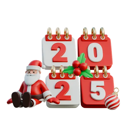 Santa Claus Resting Against 2025 With A Smile  3D Illustration