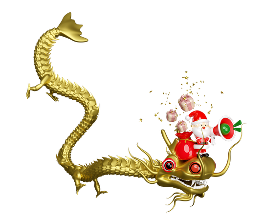 Santa claus riding a dragon  3D Illustration