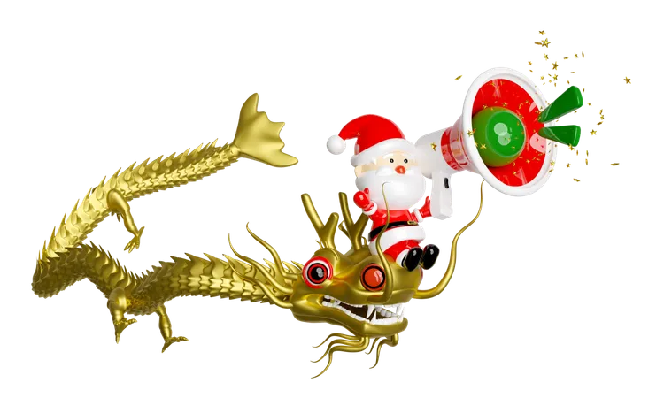 Santa claus riding a dragon  3D Illustration