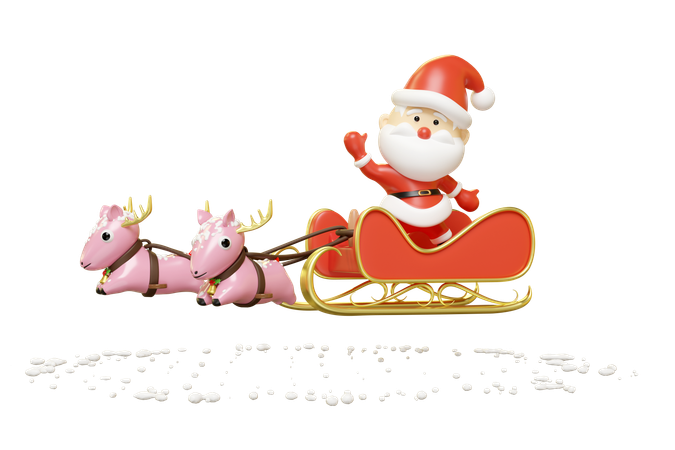 Santa Claus Riding A Sleigh  3D Illustration