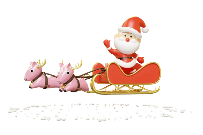 Santa Claus Riding A Sleigh  3D Illustration