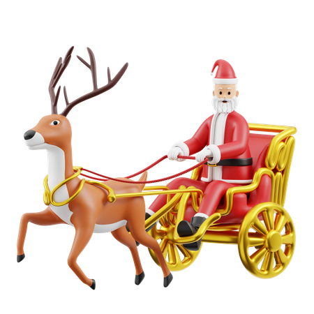 Santa Claus Riding A Sleigh With Reindeer  3D Illustration