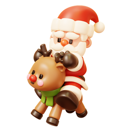 Santa Claus Riding Reindeer  3D Icon