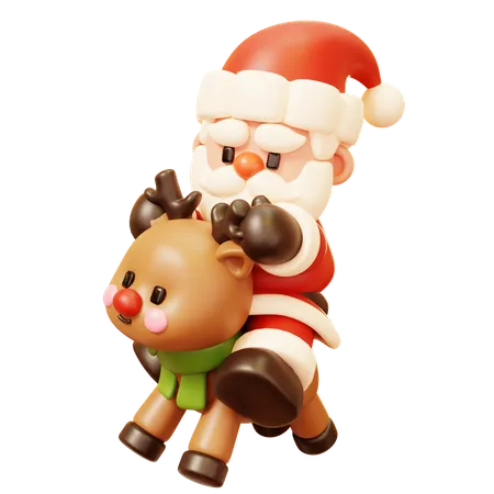 Santa Claus Riding Reindeer  3D Icon