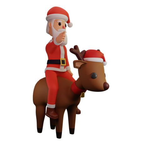 Santa Claus Riding Reindeer  3D Illustration