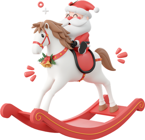 Santa Claus Riding Rocking Horse  3D Icon