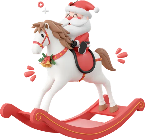 Santa Claus Riding Rocking Horse Christmas Theme Elements 3 D Illustration 3D Icon