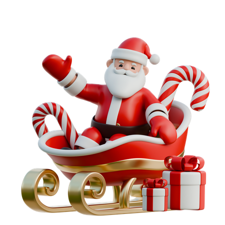 Santa Claus Riding Sleigh  3D Illustration