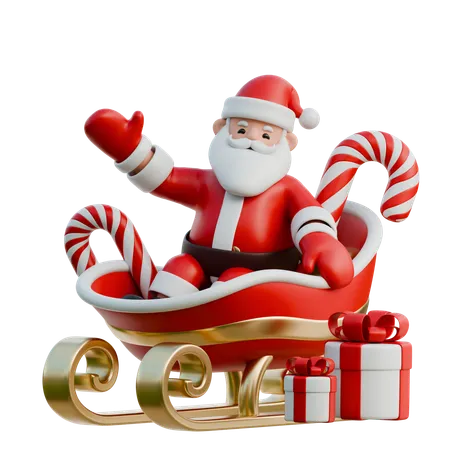 Santa Claus Riding Sleigh  3D Illustration