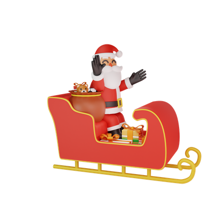 Santa Claus riding sleigh with reindeer to deliver Christmas presents  3D Illustration