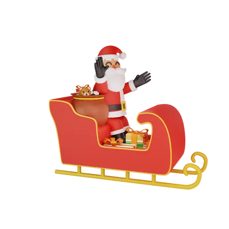 Santa Claus riding sleigh with reindeer to deliver Christmas presents  3D Illustration