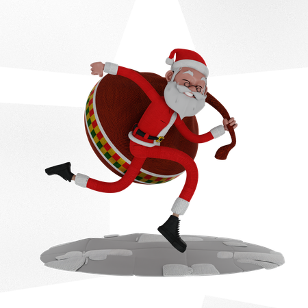 Santa Claus Running With Gift Bag  3D Illustration