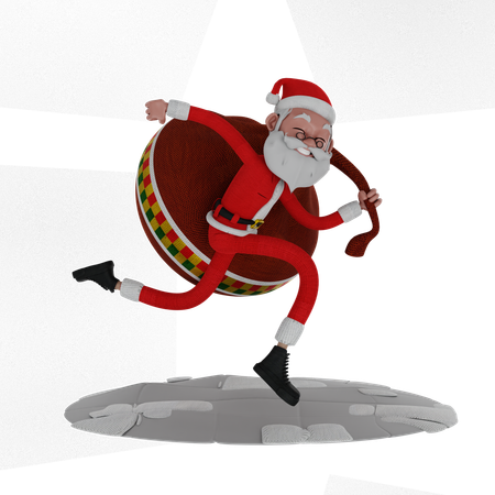 Santa Claus Running With Gift Bag  3D Illustration