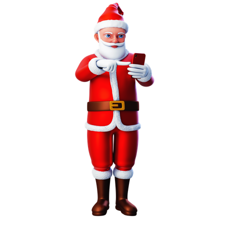 Santa Claus Scrolling Smartphone  3D Illustration