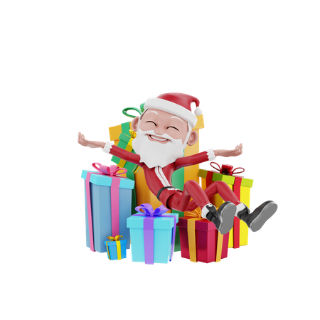 Santa claus seating on christmas gift  3D Illustration