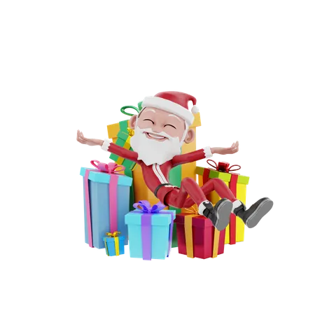 Santa claus seating on christmas gift  3D Illustration