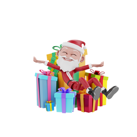 Santa claus seating on christmas gift 3D Illustration