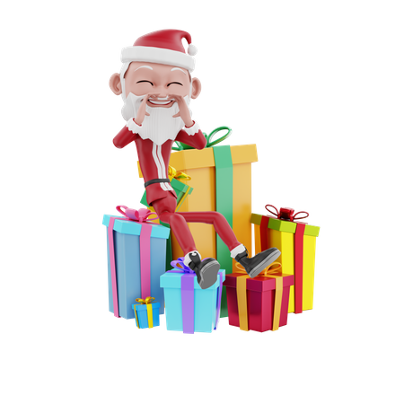 Santa claus seating on gift box 3D Illustration