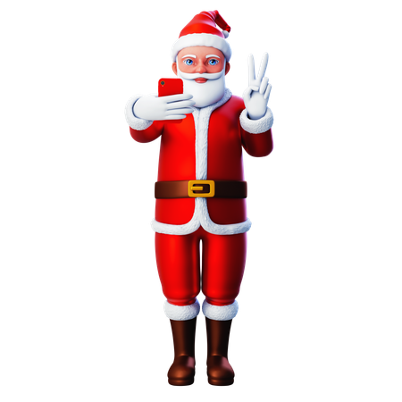Santa Claus Selfie And Doing Peace Hand Gesture  3D Illustration