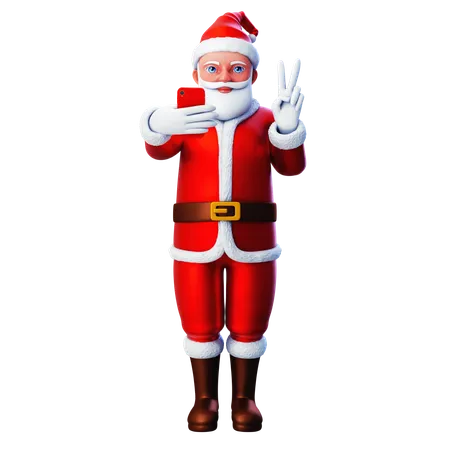 Santa Claus Selfie And Doing Peace Hand Gesture  3D Illustration