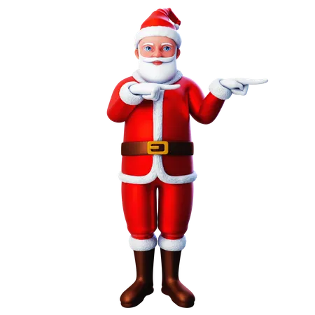 Papá Noel apuntando hacia el lado derecho con ambas manos  3D Illustration