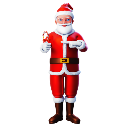 Papá Noel señalando dulces navideños  3D Illustration