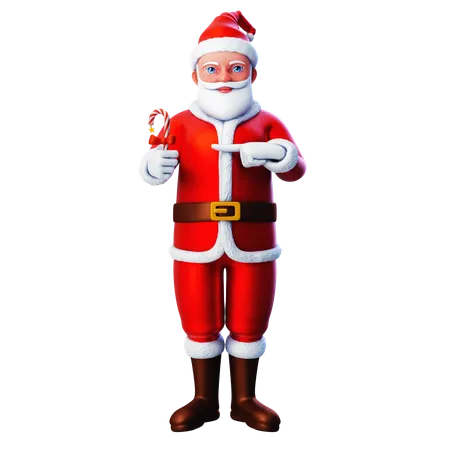 Papá Noel señalando dulces navideños  3D Illustration