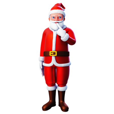 Santa Claus apuntando al labio con la mano derecha  3D Illustration