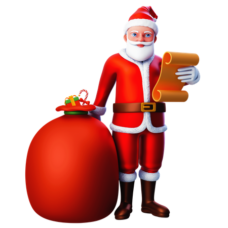 Santa Claus Share Gift And Checking Paper List  3D Illustration