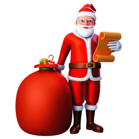 Santa Claus Share Gift And Checking Paper List  3D Illustration