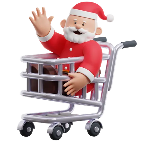 Santa Claus Shopping Cart  3D Illustration