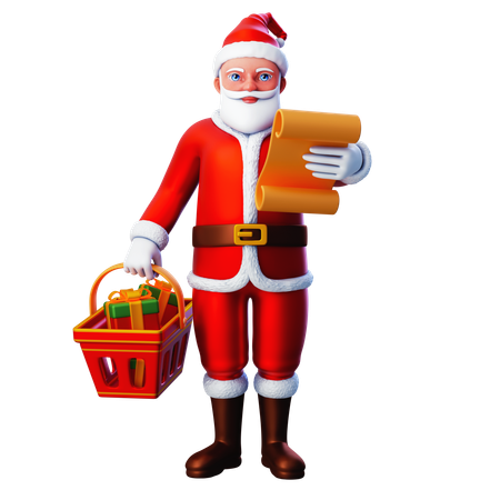 Santa Claus Shopping Gift And Reading List  3D Illustration