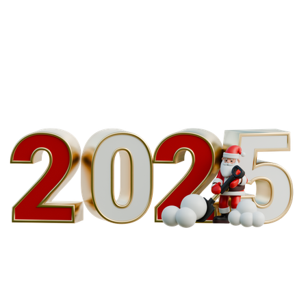 Santa Claus Shoveling Snow Around 2025  3D Illustration