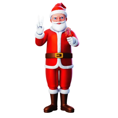 Santa Claus Showing Candy And Doing Peace Hand Gesture  3D Illustration