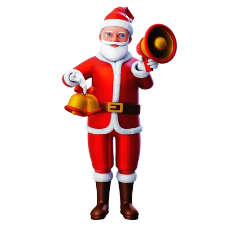 Santa Claus Showing Christmas Bell And Loudspeaker  3D Illustration