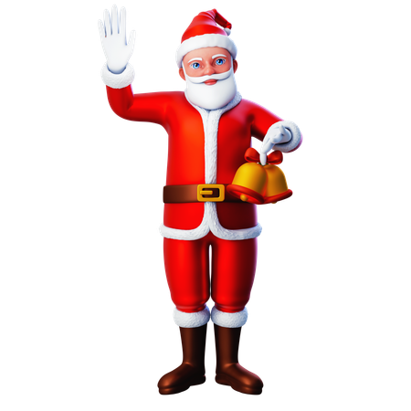 Santa Claus Showing Christmas Bells And Raise His Left Hand  3D Illustration